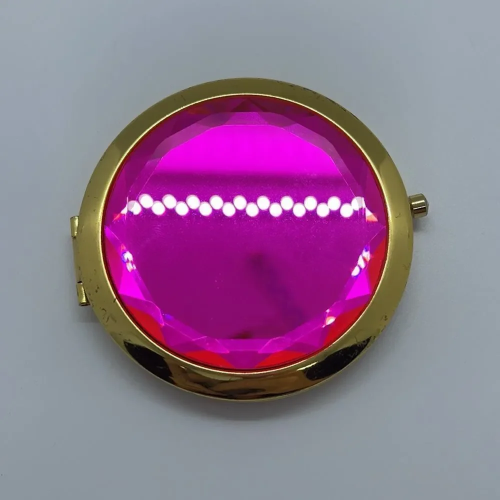 Pink Rhinestone Gold Double Sided Compact Mirror - Picture 1 of 6